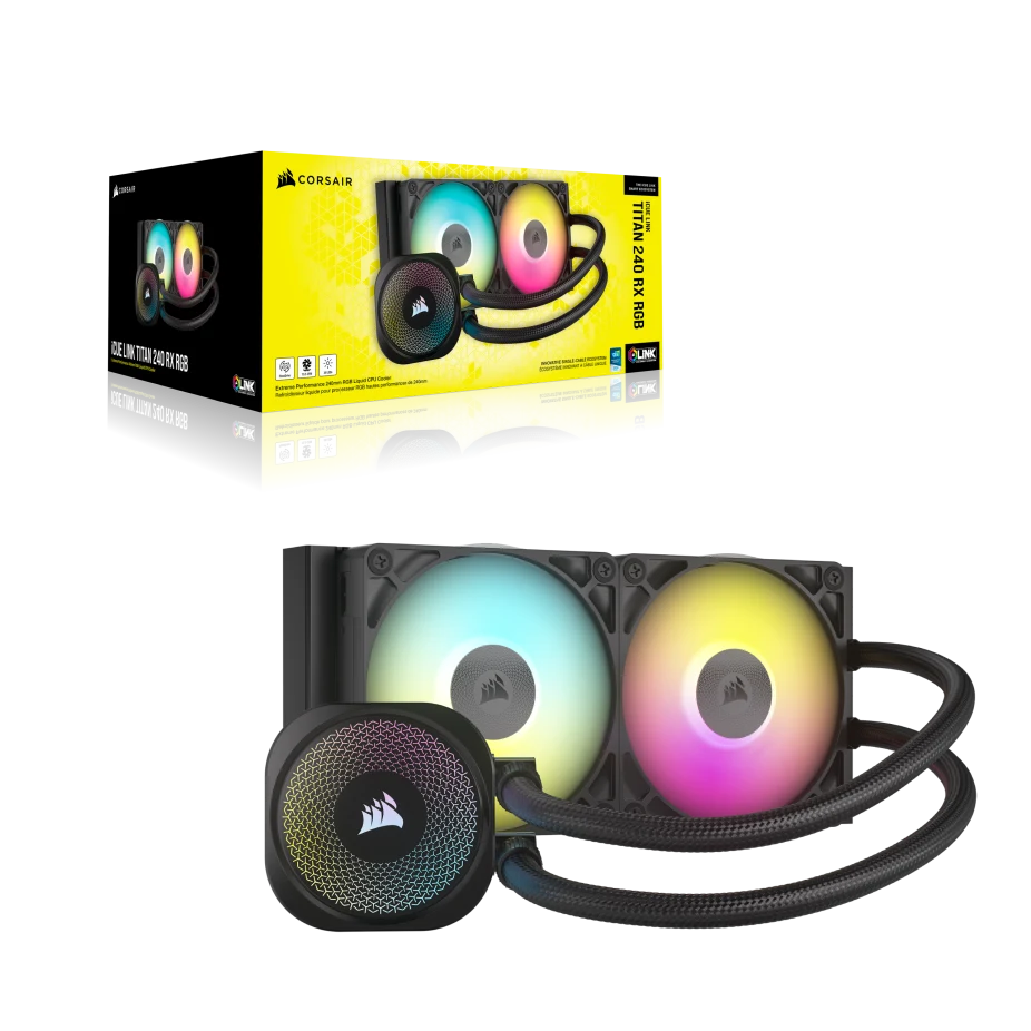 مبرد سائل لوحدة المعالجة المركزية Corsair iCUE Link Titan 240 RX RGB AIO، بحجم 240 ملم، قليل الضوضاء