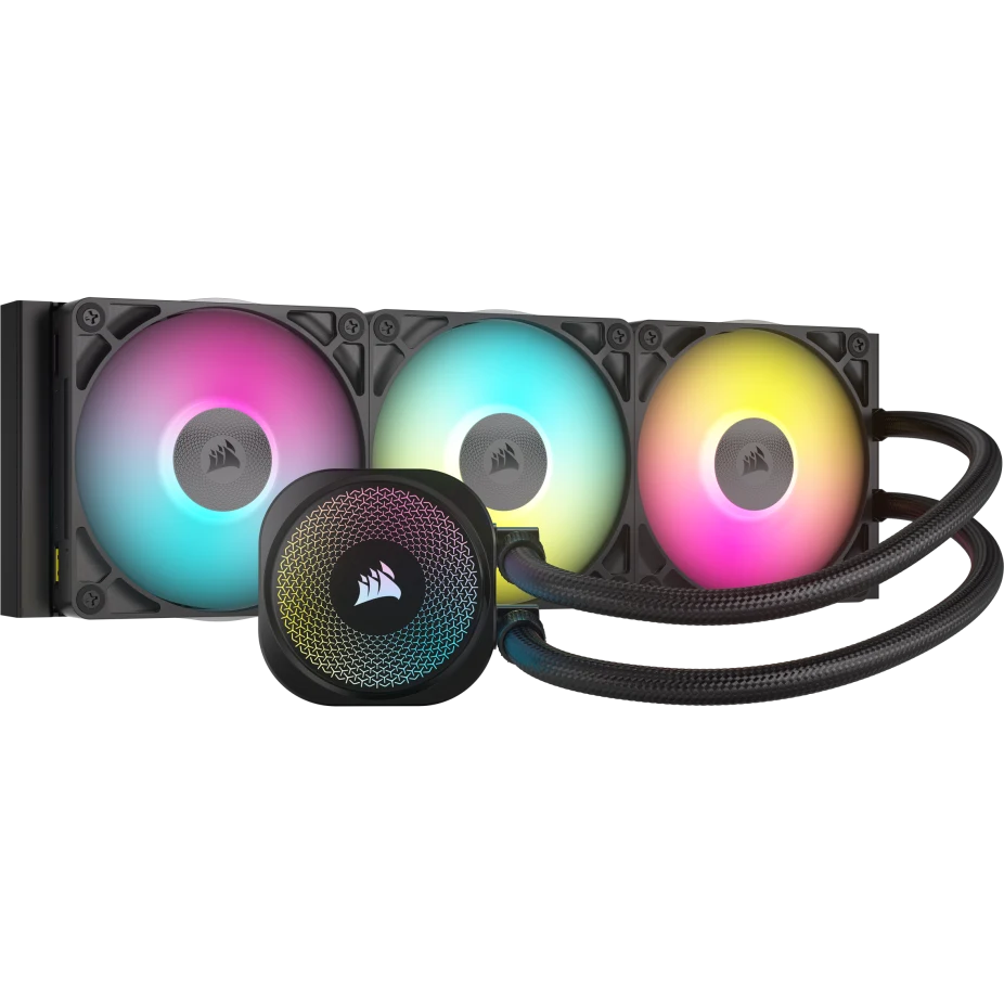مبرد سائل لوحدة المعالجة المركزية Corsair iCUE Link Titan 360 RX RGB AIO، ضوضاء منخفضة، محرك تبريد FlowDrive، 3 مراوح RX120 RGB