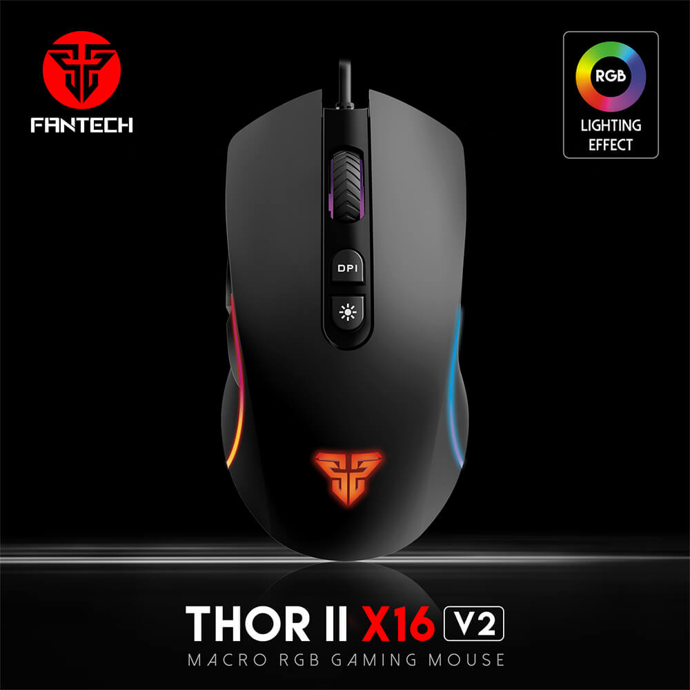 Fantech Thor II Macro RGB Gaming Mouse, Equipped With 7 Programmable Buttons, 1.8m Nylon Braided Cable, Black - X16 THOR