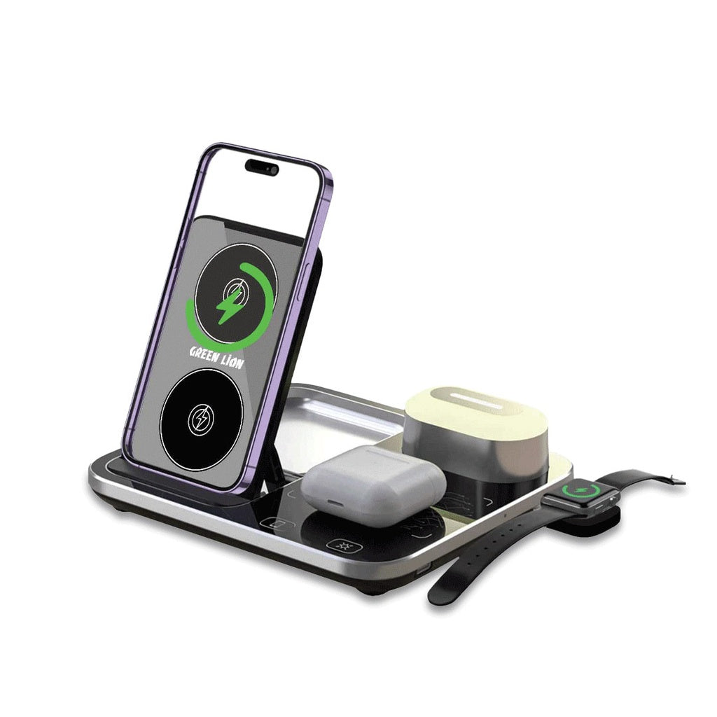 Green Lion 4 In 1 Wireless Charging Station 2, Built-In Safety, Charge Three Devices At Once, Fast Charging - GN4IN1RGBWCBK