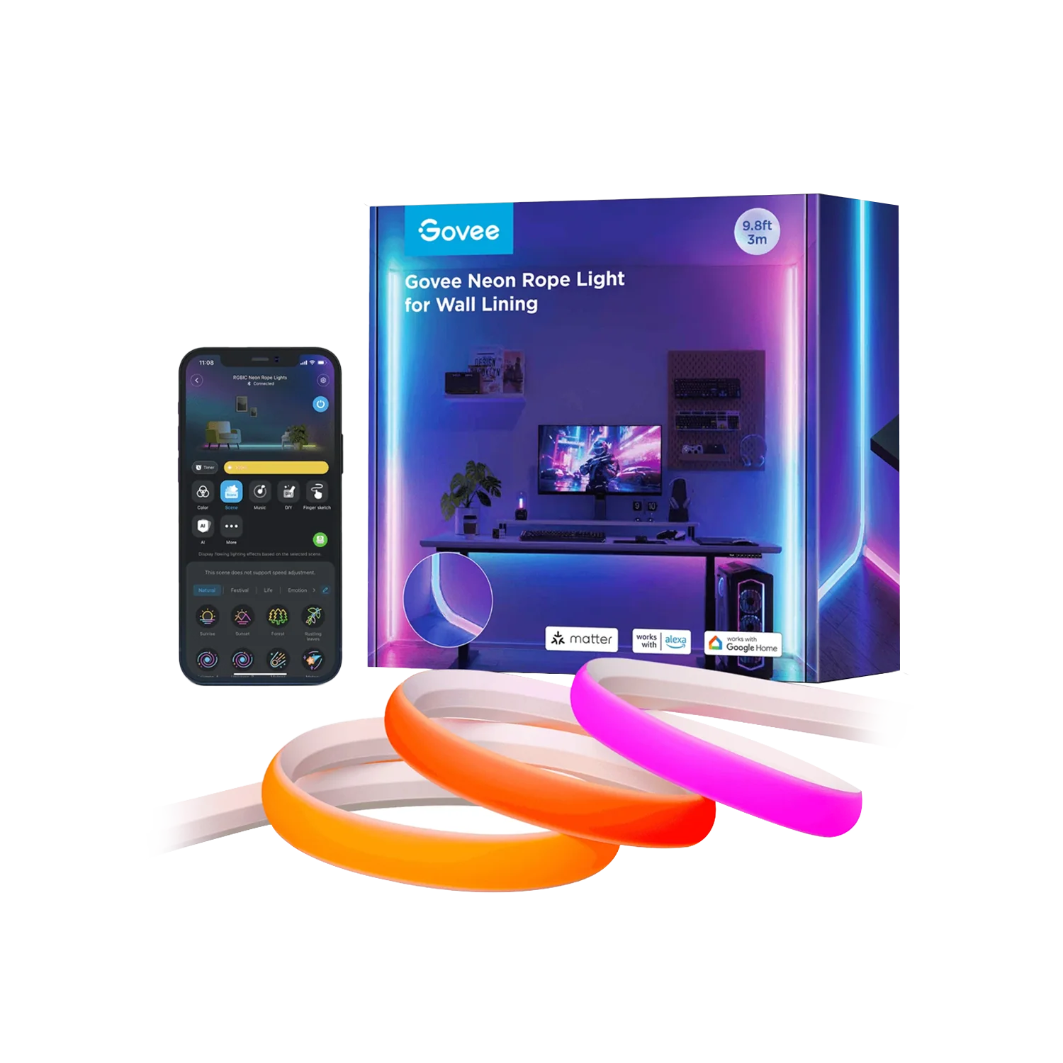 Govee Neon LED Strip Light, Works With Alexa And Google Assistant - 3m