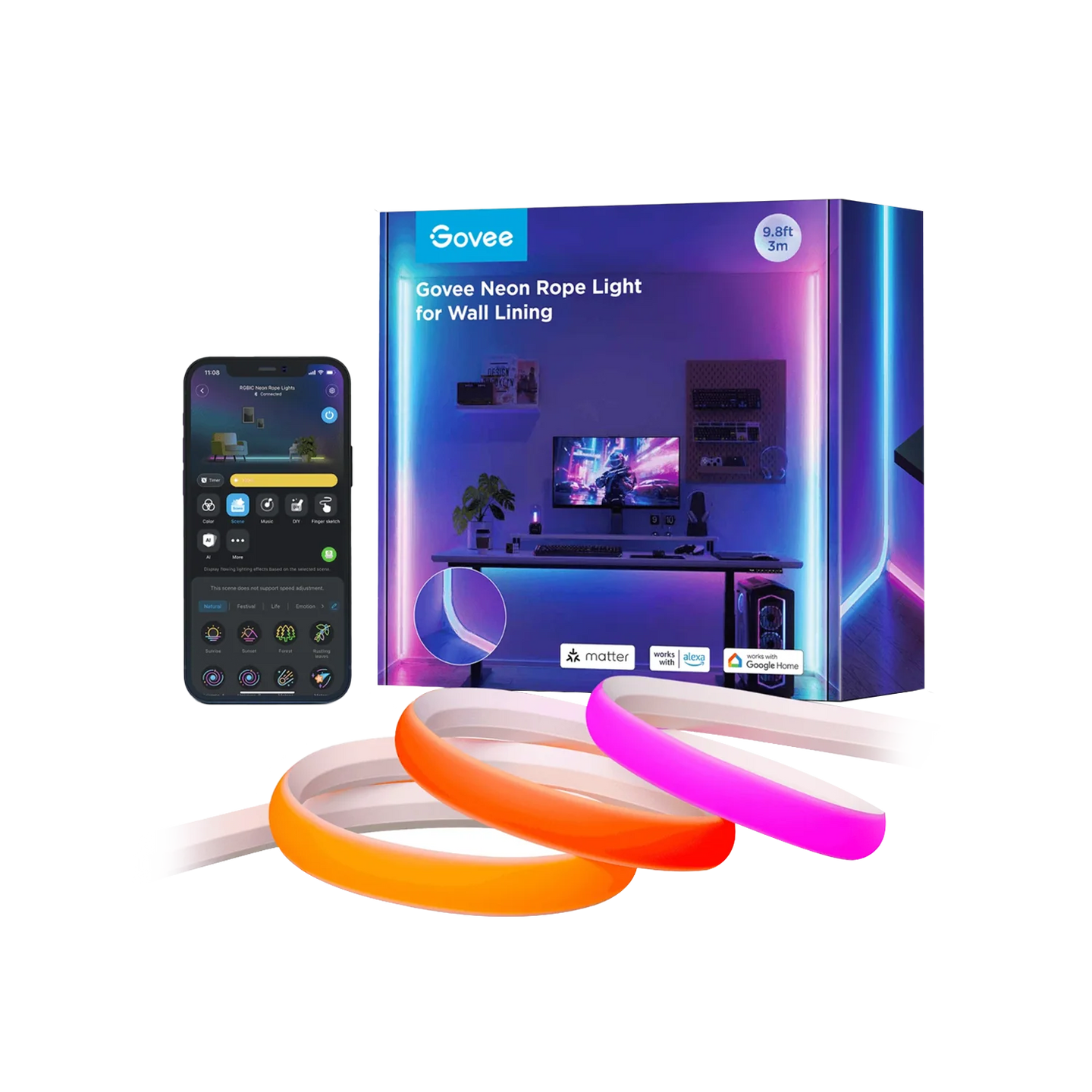 Govee Neon LED Strip Light, Works With Alexa And Google Assistant - 3m