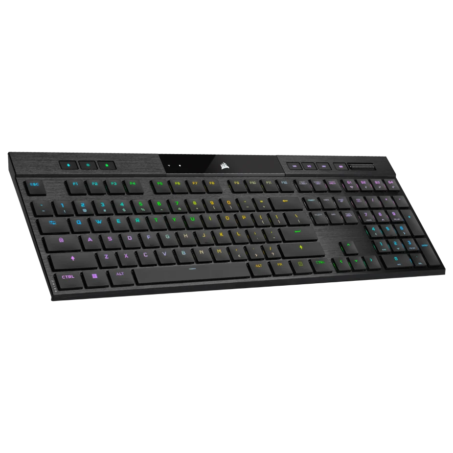لوحة مفاتيح الألعاب الميكانيكية اللاسلكية Corsair K100 Air RGB فائقة النحافة، Cherry MX Ultra Low Profile Tactile، بلوتوث بزمن استجابة منخفض - أسود