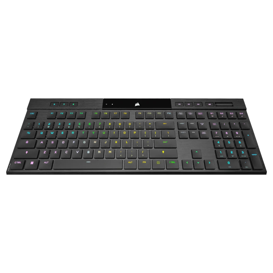 لوحة مفاتيح الألعاب الميكانيكية اللاسلكية Corsair K100 Air RGB فائقة النحافة، Cherry MX Ultra Low Profile Tactile، بلوتوث بزمن استجابة منخفض - أسود