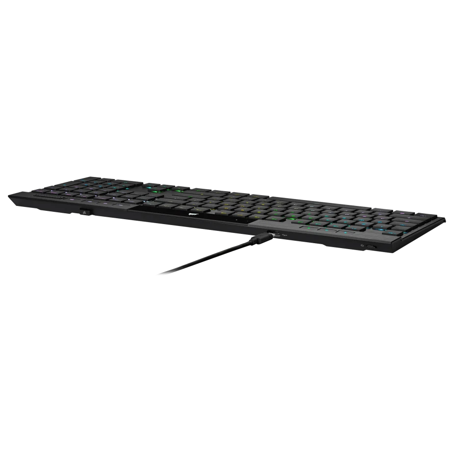 لوحة مفاتيح الألعاب الميكانيكية اللاسلكية Corsair K100 Air RGB فائقة النحافة، Cherry MX Ultra Low Profile Tactile، بلوتوث بزمن استجابة منخفض - أسود