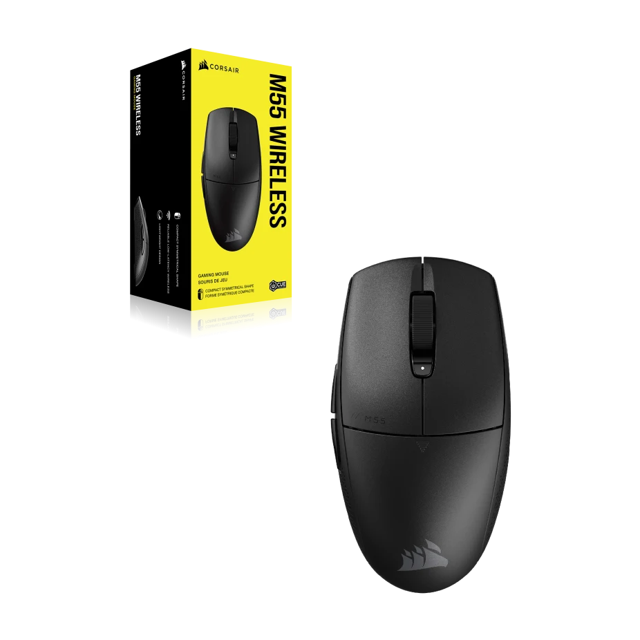 ماوس الألعاب اللاسلكي Corsair M55، تردد 2.4 جيجاهرتز وبلوتوث، دقة 24,000 نقطة لكل بوصة، عمر بطارية طويل الأمد، ستة أزرار قابلة للبرمجة