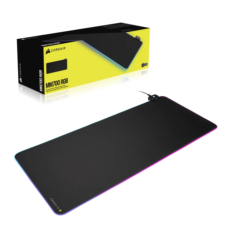 لوحة ماوس موسّعة Corsair MM700 RGB، إضاءة RGB 360، محور بمنفذي USB، قاعدة مطاطية مانعة للانزلاق - أسود