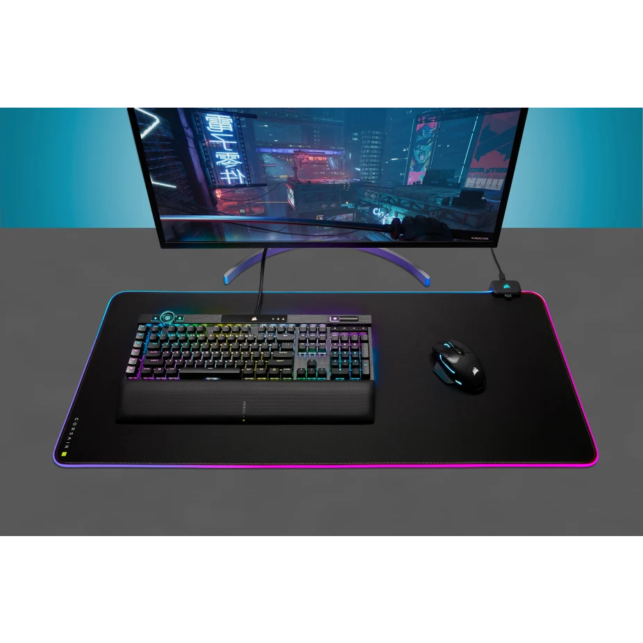 لوحة ماوس موسّعة Corsair MM700 RGB، إضاءة RGB 360، محور بمنفذي USB، قاعدة مطاطية مانعة للانزلاق - أسود