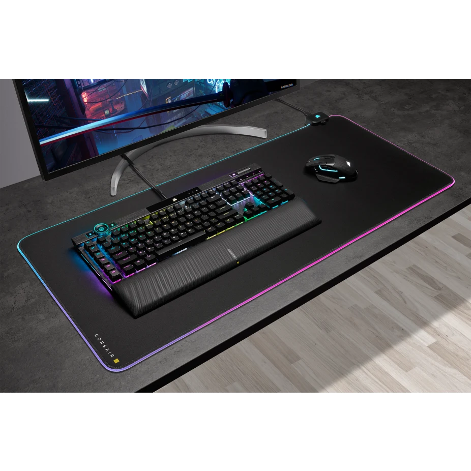 لوحة ماوس موسّعة Corsair MM700 RGB، إضاءة RGB 360، محور بمنفذي USB، قاعدة مطاطية مانعة للانزلاق - أسود