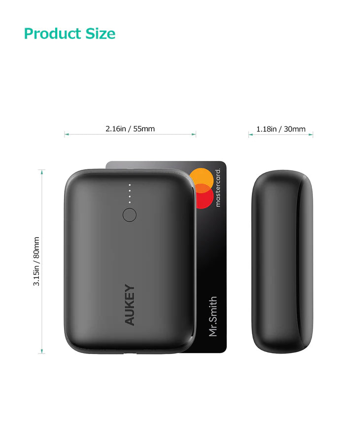 باور بانك من Aukey بسعة 10000 مللي أمبير مع 22.5 واط SCP و 20 واط PD QC3.0