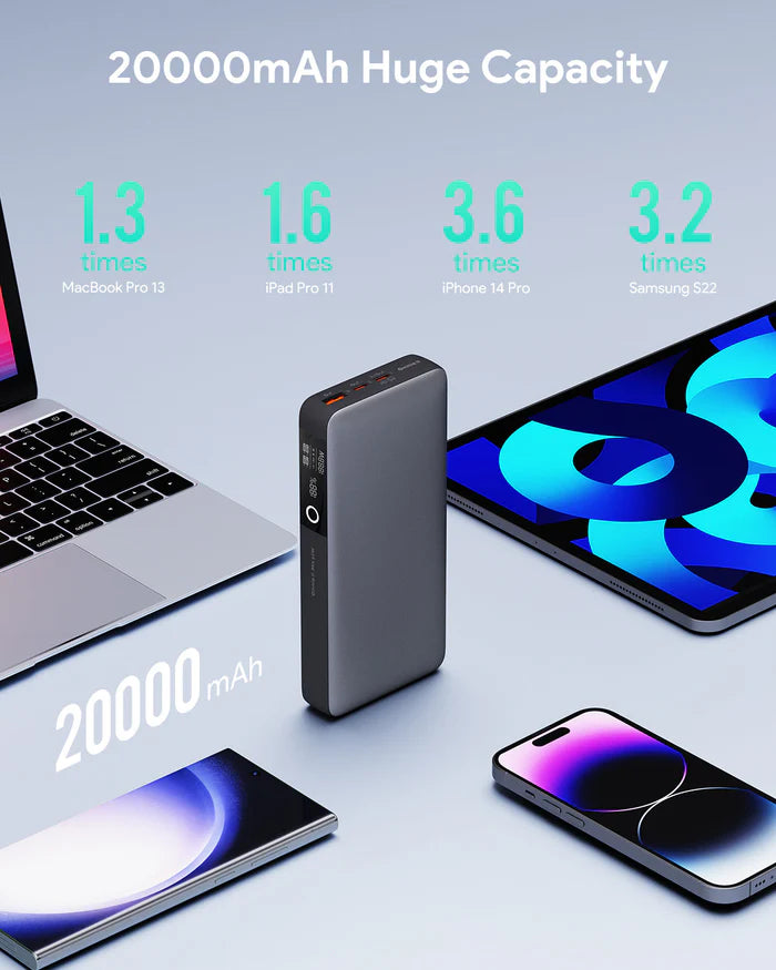 باور بانك محمول بقوة 20000 مللي أمبير من Aukey مع شحن سريع 65 واط