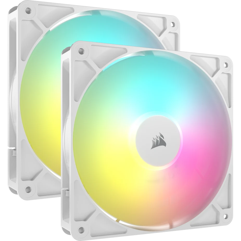 مراوح Corsair RS140 ARGB PWM مقاس 140 مم بحزمة مزدوجة، توصيل متسلسل، ضوضاء منخفضة