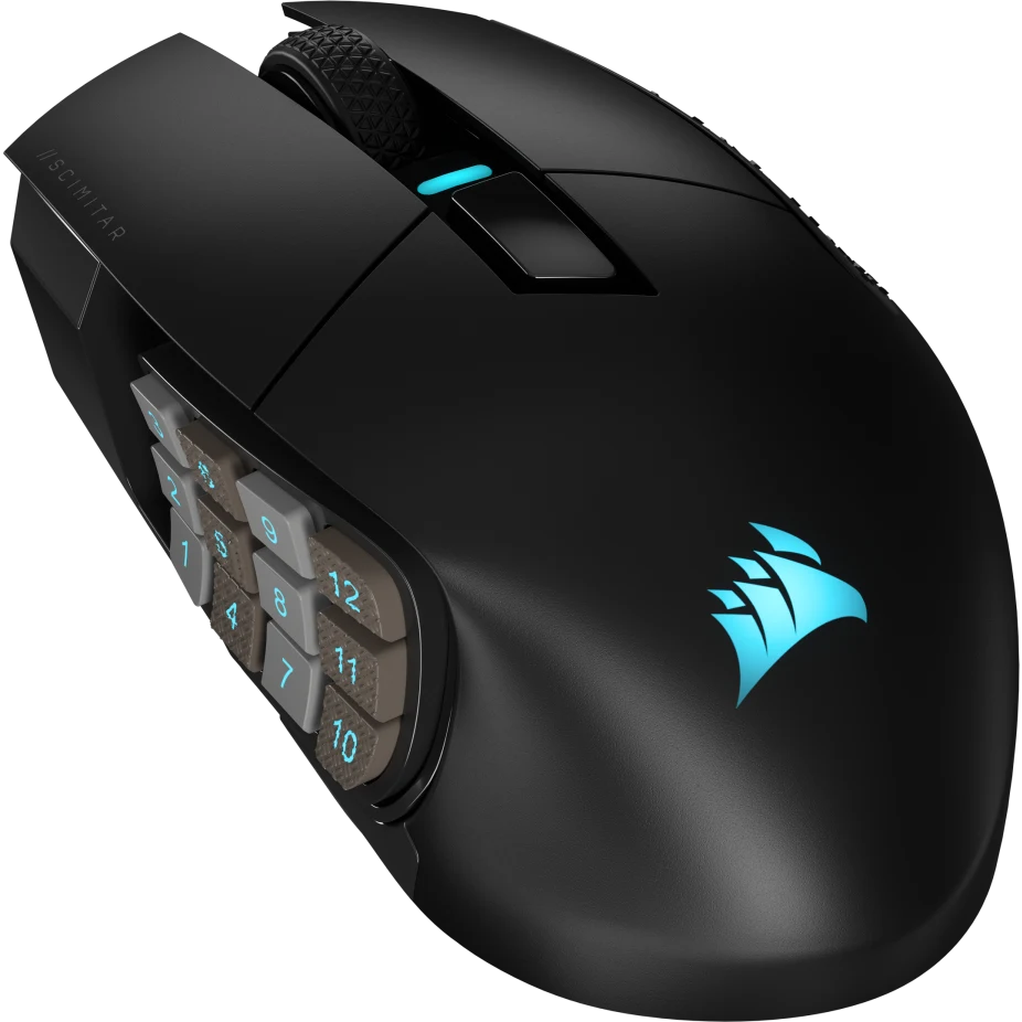 ماوس ألعاب لاسلكي Corsair Scimitar Elite RGB MMO، 16 زرًا قابلاً للبرمجة، بطارية تدوم حتى 150 ساعة، متوافق مع iCUE