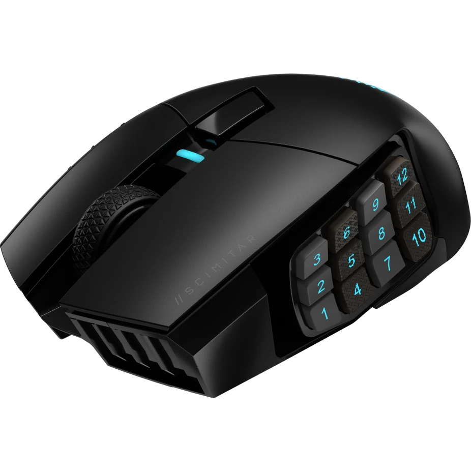 ماوس ألعاب لاسلكي Corsair Scimitar Elite RGB MMO، 16 زرًا قابلاً للبرمجة، بطارية تدوم حتى 150 ساعة، متوافق مع iCUE