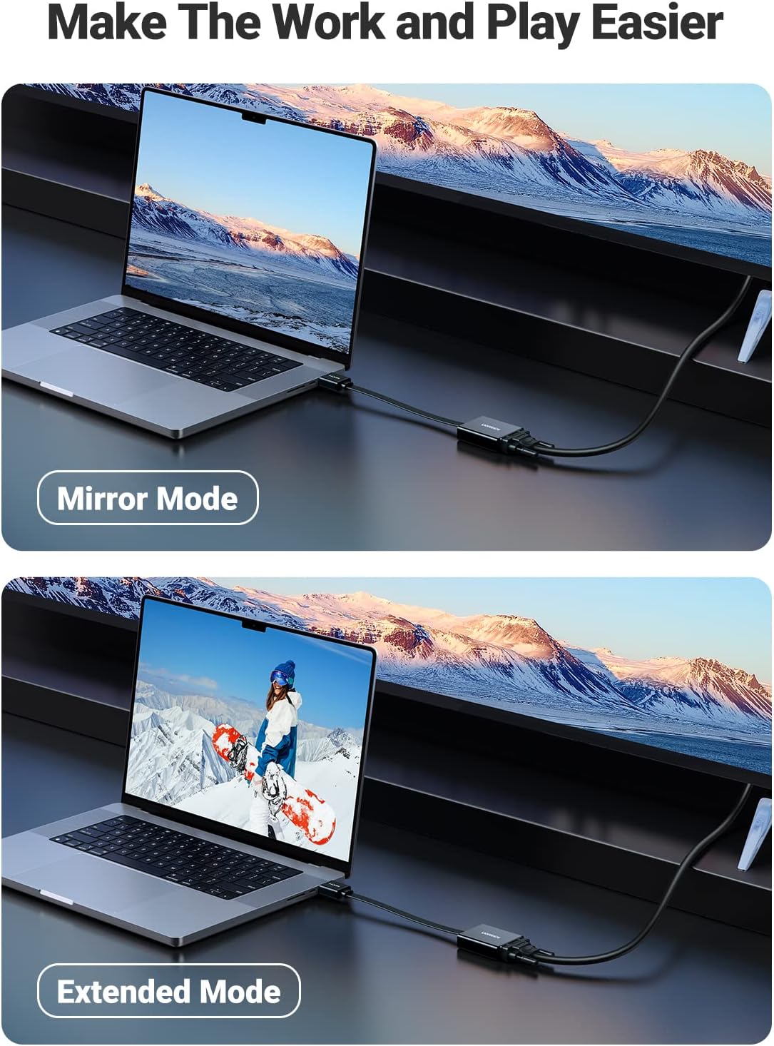 محول Ugreen Active HDMI إلى VGA مع مقبس صوت 3.5 ملم، HDMI ذكر إلى VGA أنثى بدقة تصل إلى 1080P