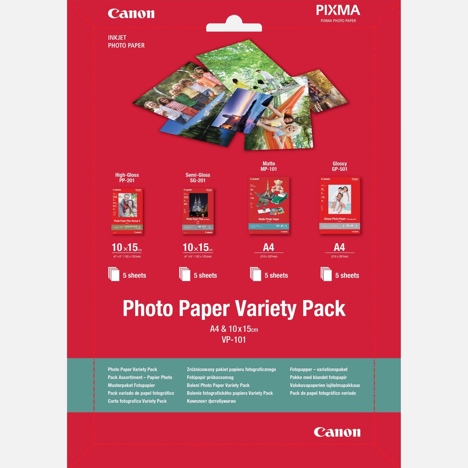 مجموعة منوعة من ورق الصور Canon Pixma VP-101، حجم A4، 4×6 بوصة - 20 ورقة