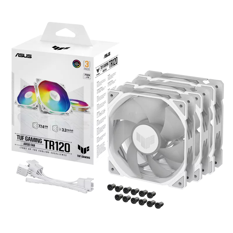 مروحة تبريد ايسوس تاف جيمنج TR120 ARGB باللون الأبيض (3 في 1)