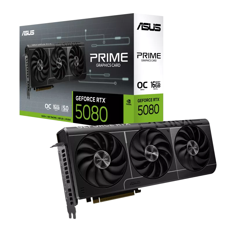 بطاقة رسومات ASUS Prime GeForce RTX 5080 OC Edition، ذاكرة 16 جيجابايت GDDR7، منفذ PCIe 5.0