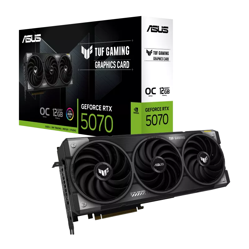 بطاقة رسومات الألعاب ASUS TUF Gaming GeForce RTX 5070 OC Edition، ذاكرة 12 جيجابايت GDDR7، منفذ PCIe 5.0، مراوح Axial Tech