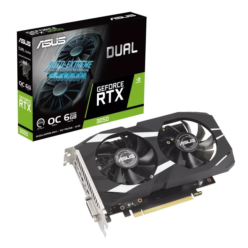 بطاقة رسومات الألعاب ASUS Dual GeForce RTX 3050 OC Edition، ذاكرة GDDR6 سعة 6 جيجابايت، منفذ PCIe 4