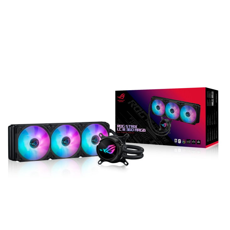 مبرد سائل لوحدة المعالجة المركزية ASUS ROG Strix LC III 360 ARGB الكل في واحد، مدعوم بتقنية Asetek Gen7 V2 مع 100 واط من السعة الحرارية الإضافية