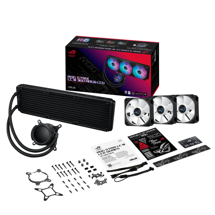 ASUS ROG STRIX LC III 360 ARGB LCD مبرد سائل لوحدة المعالجة المركزية الكل في واحد، شاشة IPS LCD بحجم 2.1 بوصة، معدل تحديث 60 هرتز