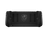Black gaming console with a logo on a white background