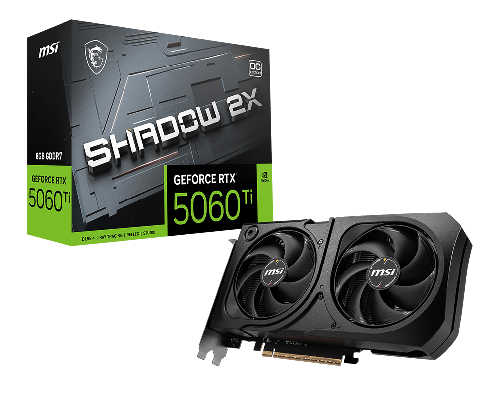 بطاقة الرسوميات MSI GeForce RTX 5060 TI Shadow 2X OC PLUS، 8 جيجابايت GDDR7، PCIe 5