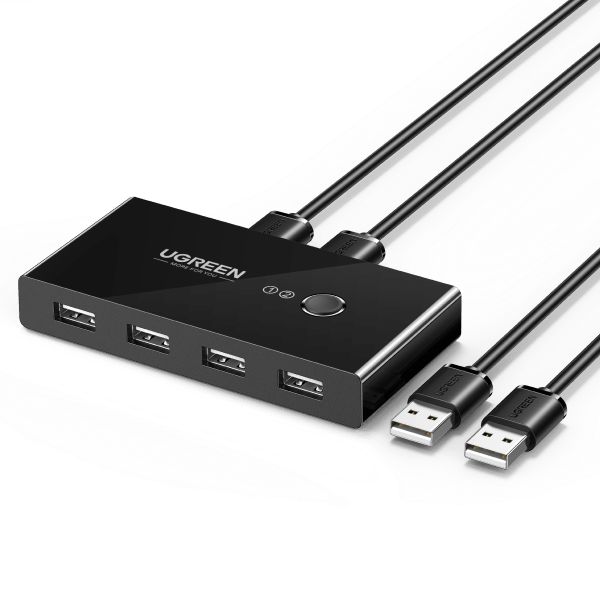 مفتاح تحديد يوجرين USB 2.0، مفتاح KVM USB 2 في 4 مخارج، بطول 1.5 متر، متوافق مع الكمبيوتر الشخصي والكمبيوتر المحمول والماسح الضوئي والطابعة - أسود