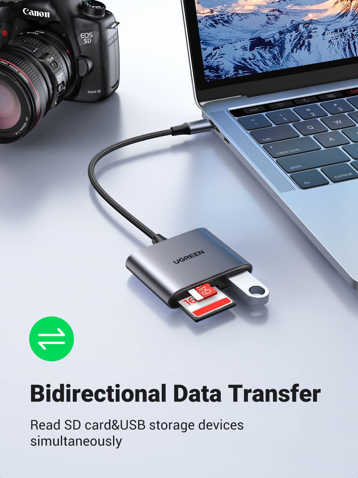 قارئ بطاقات Ugreen USB C SD 3 في 1، محول بطاقة من النوع C، قارئ بطاقة الذاكرة Micro SD