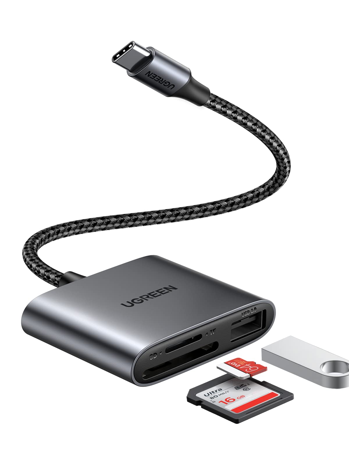 قارئ بطاقات Ugreen USB C SD 3 في 1، محول بطاقة من النوع C، قارئ بطاقة الذاكرة Micro SD