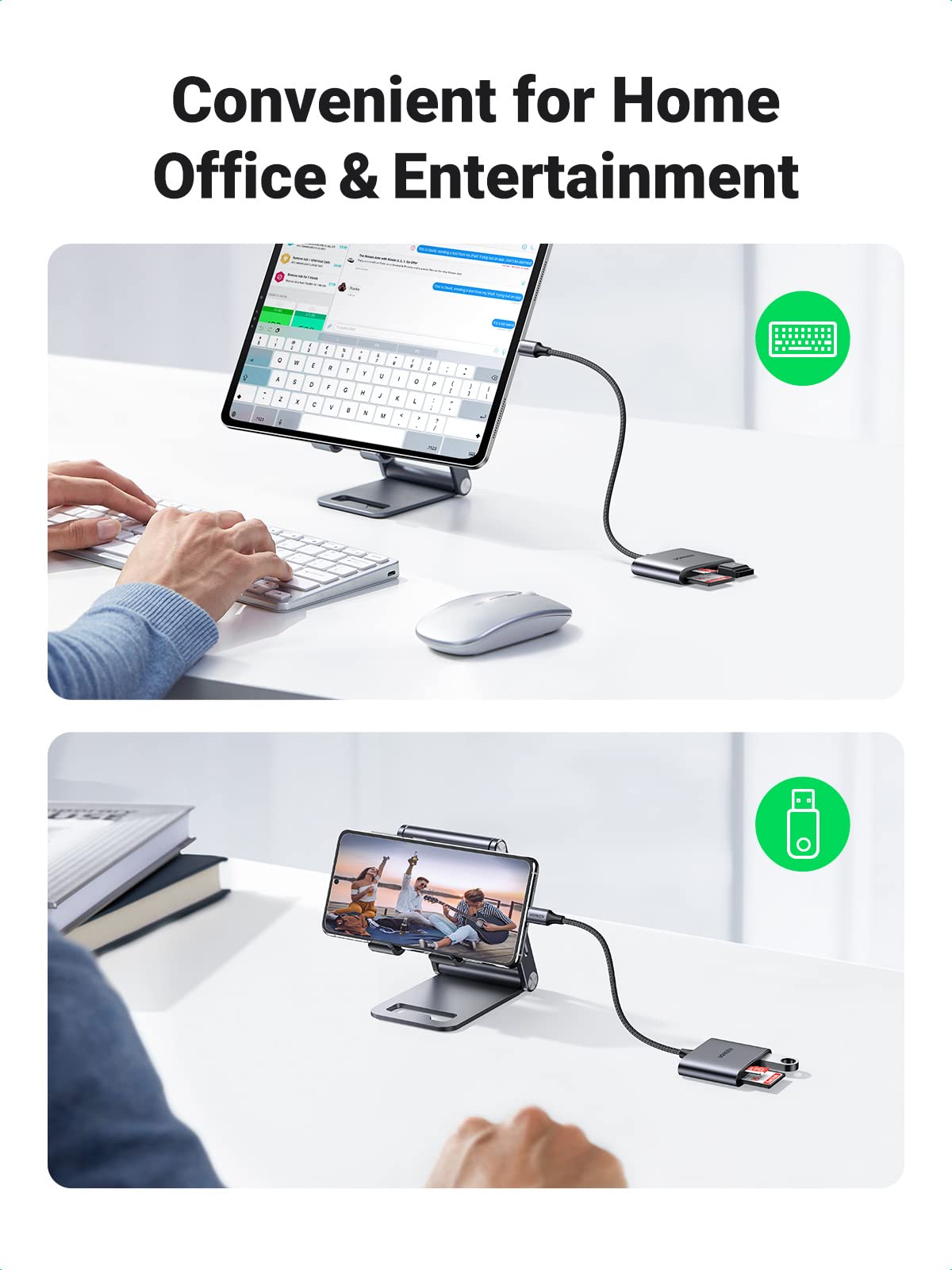 قارئ بطاقات Ugreen USB C SD 3 في 1، محول بطاقة من النوع C، قارئ بطاقة الذاكرة Micro SD