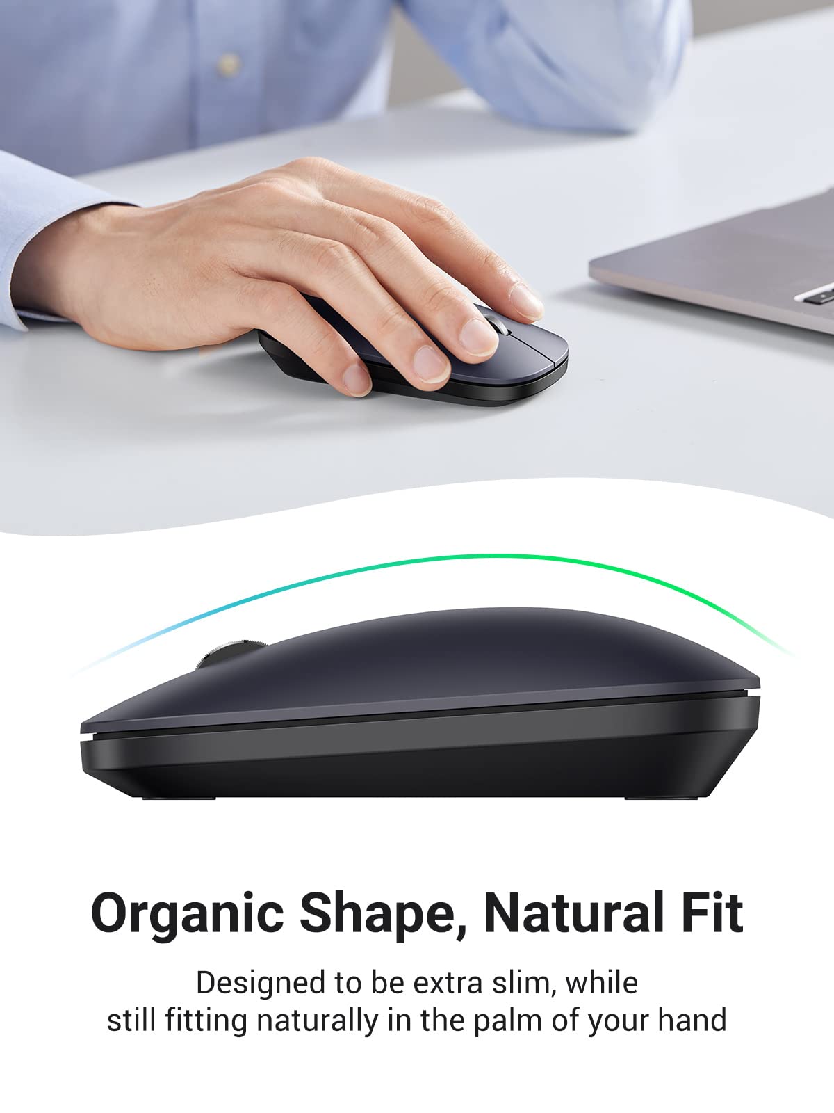 ماوس لاسلكي محمول من Ugreen مع مستقبل USB، 4000 نقطة لكل بوصة، اتصال 2.4 جيجاهرتز، عمر بطارية 18 شهرًا