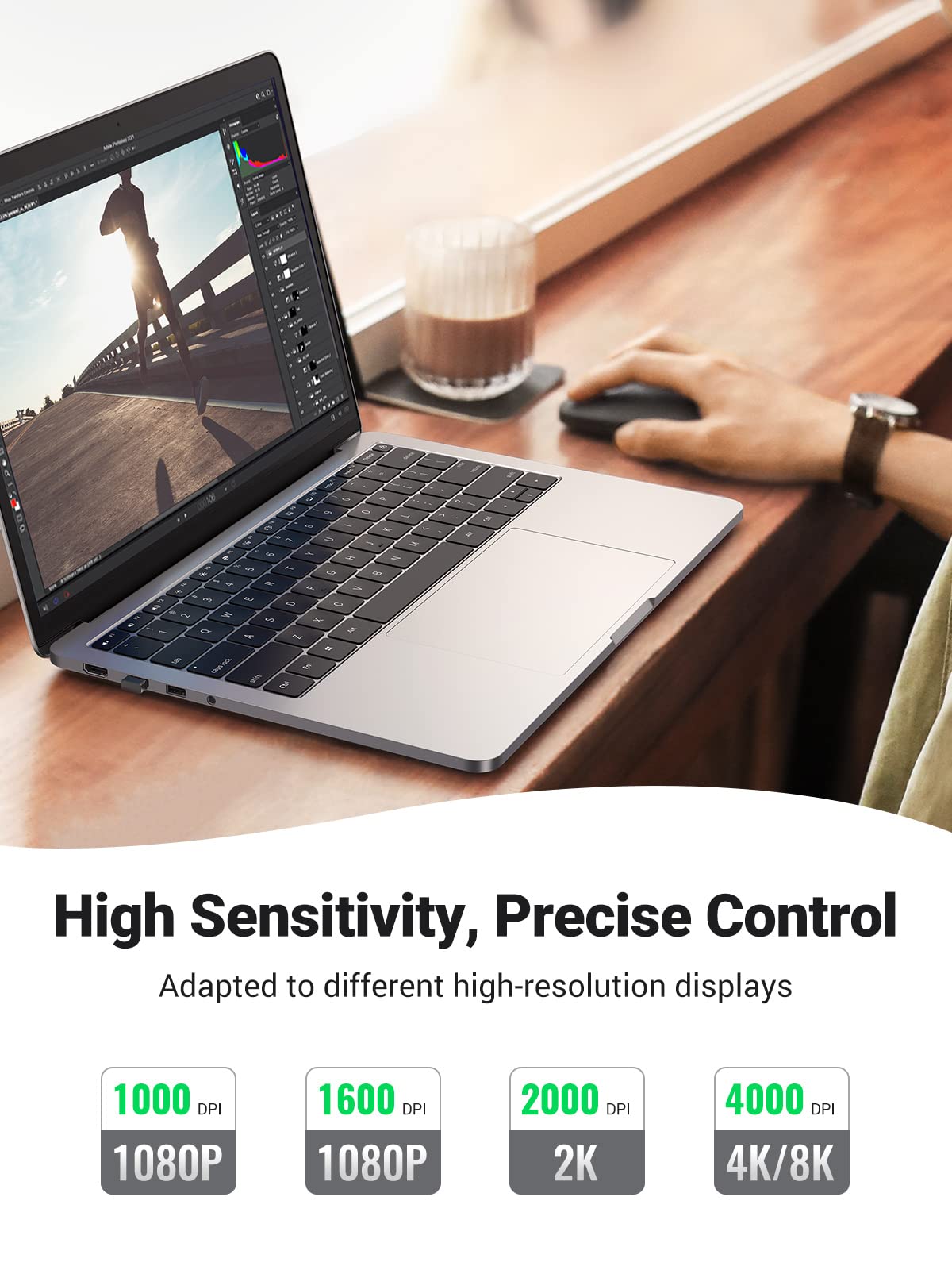 ماوس لاسلكي محمول من Ugreen مع مستقبل USB، 4000 نقطة لكل بوصة، اتصال 2.4 جيجاهرتز، عمر بطارية 18 شهرًا
