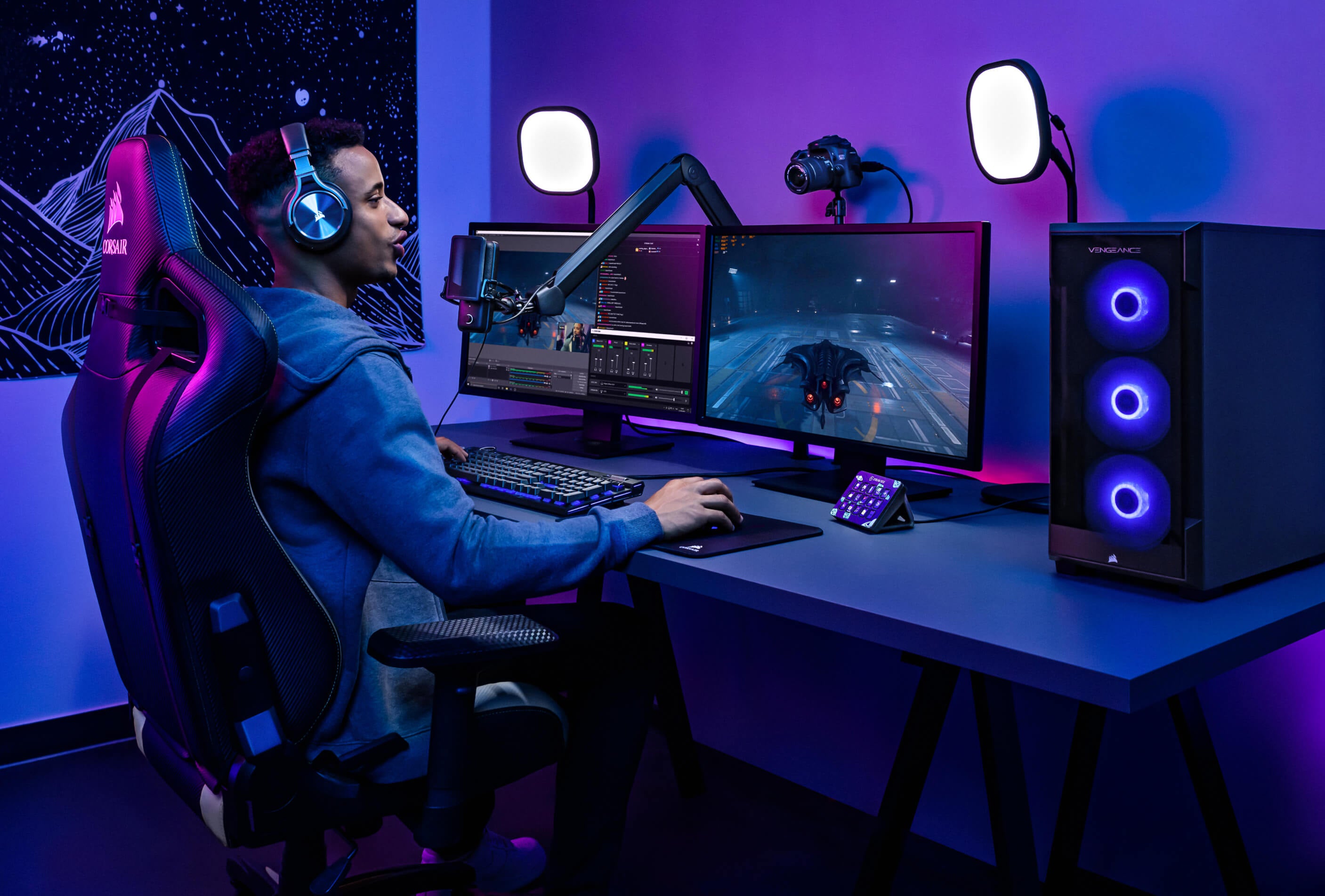 ذراع الميكروفون Corsair Elgato Wave، ذراع بوم ممتاز للبث مع قنوات إدارة الكابلات، مشبك مكتب، محولات سن 1/4 بوصة