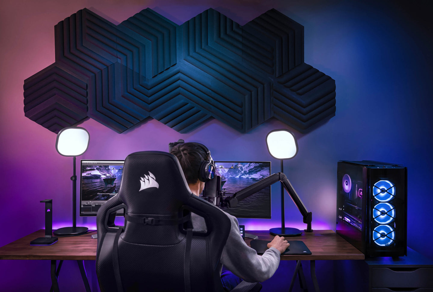 ذراع الميكروفون Corsair Elgato Wave، ذراع بوم ممتاز للبث مع قنوات إدارة الكابلات، مشبك مكتب، محولات سن 1/4 بوصة