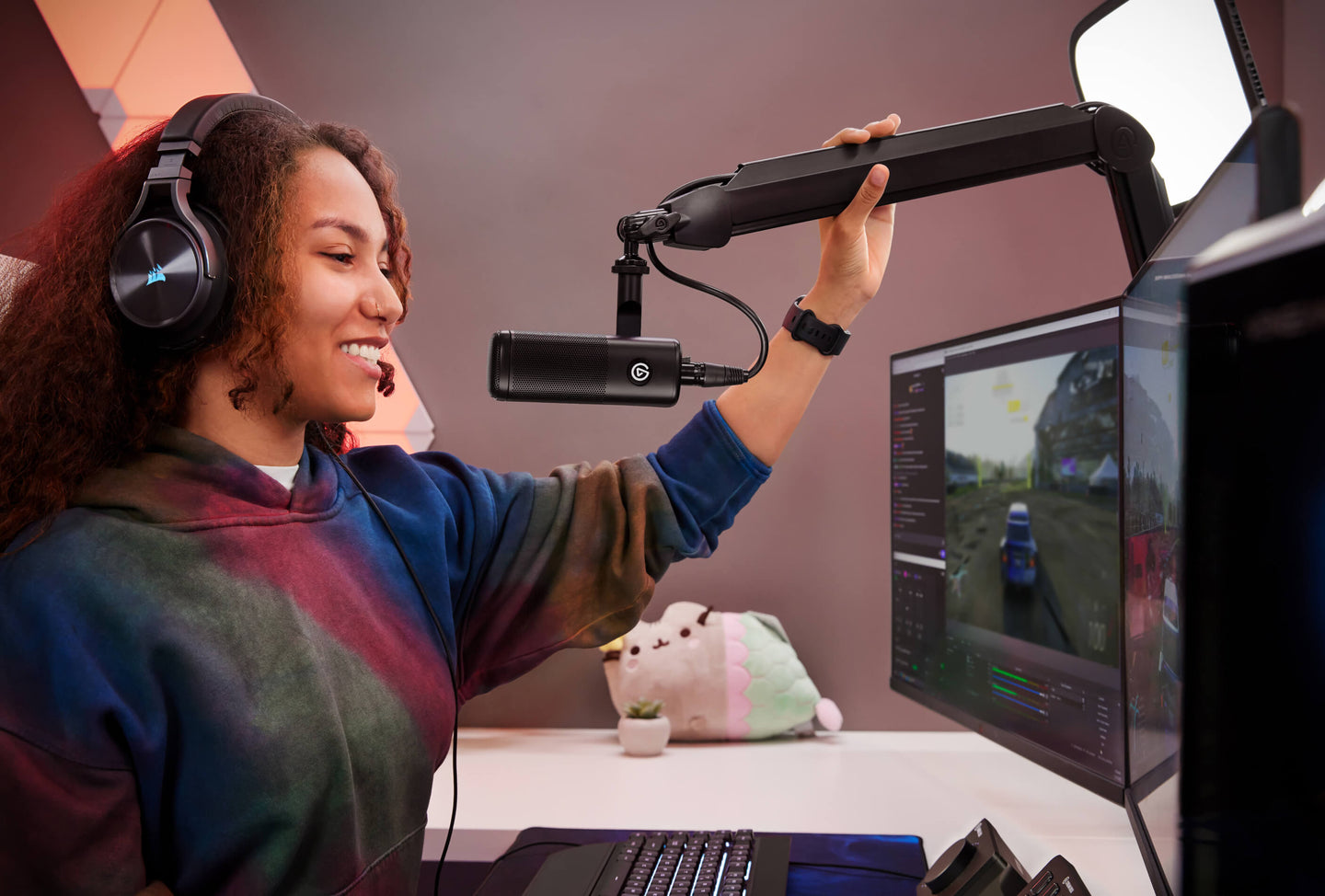 ذراع الميكروفون Corsair Elgato Wave، ذراع بوم ممتاز للبث مع قنوات إدارة الكابلات، مشبك مكتب، محولات سن 1/4 بوصة