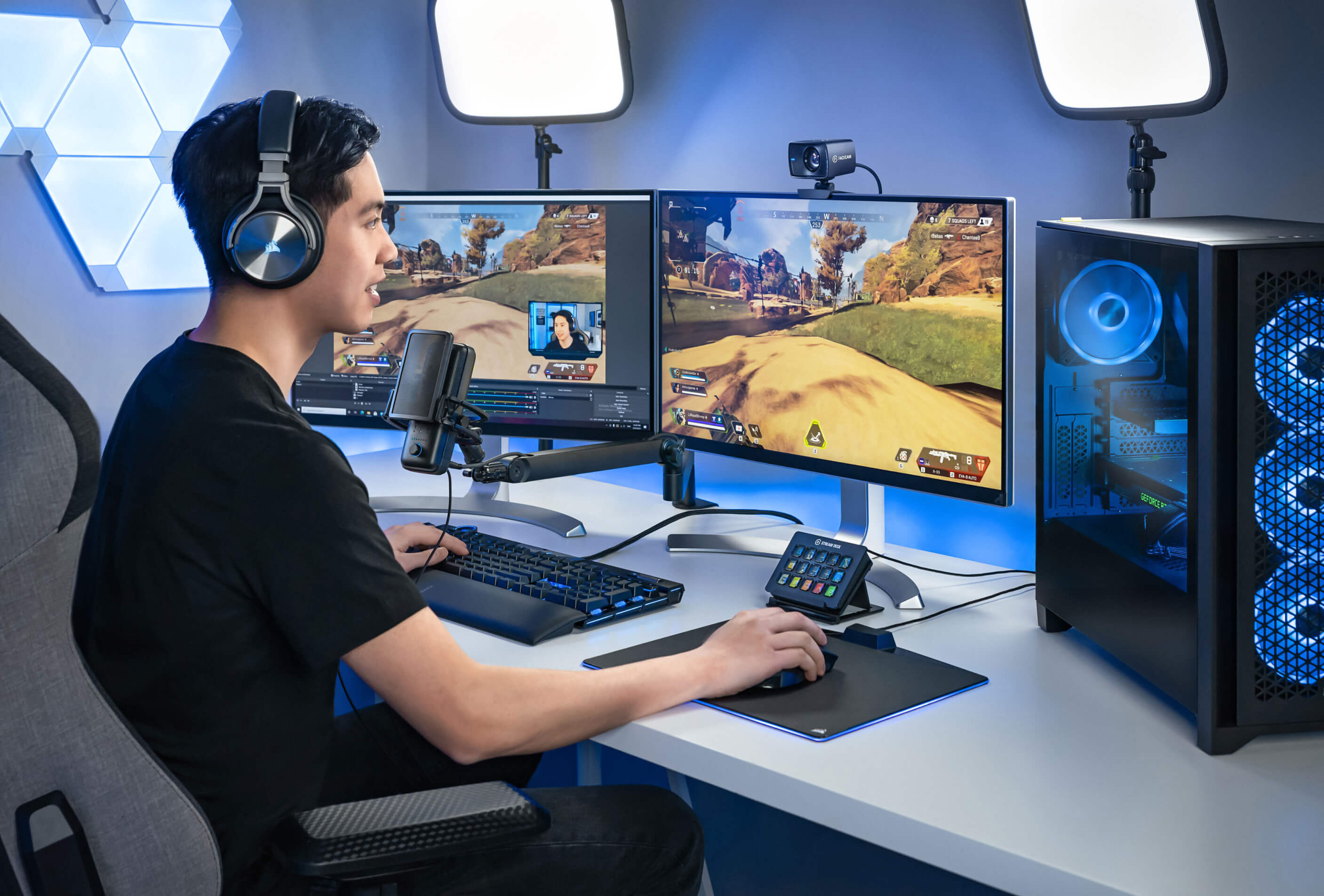 ذراع ميكروفون Corsair Elgato Wave Mic Arm LP، ذراع ميكروفون فاخر منخفض الارتفاع مع قنوات إدارة الكابلات، مشبك مكتبي