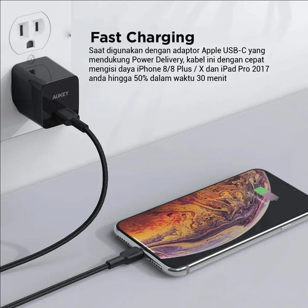 AUKEY Nylon Braided USB-C to Lightning Cable 1m